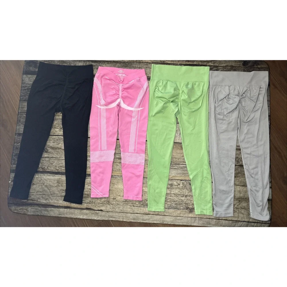 4pc Scrunch Butt High Waist Activewear Leggings Lot Large Yoga Workout Pink